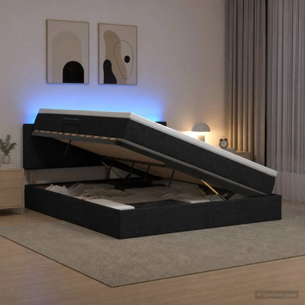Letto con contenitore LED e materasso Nero 160 x 200 cm Tessuto 3459074