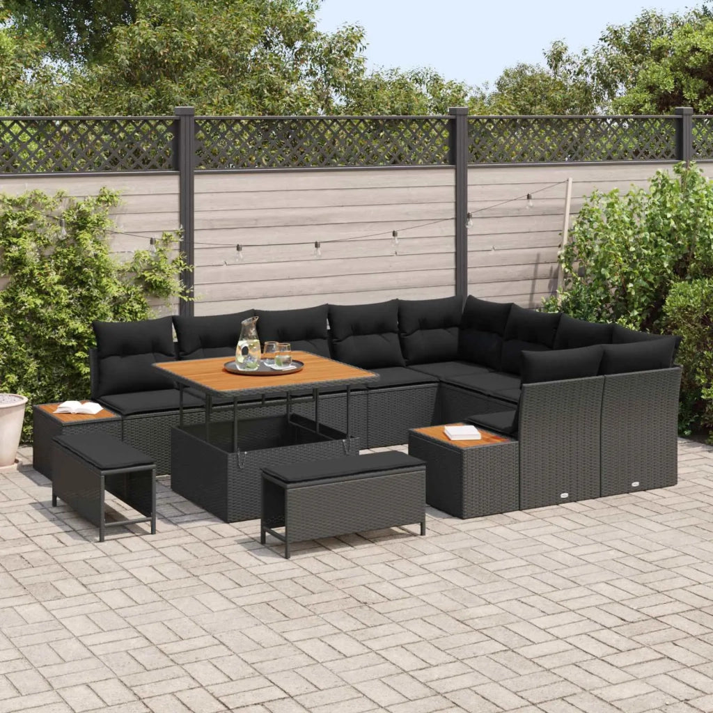 Set Divano da Giardino con cuscino 12 pcs Nero Poly Rattan 3364894