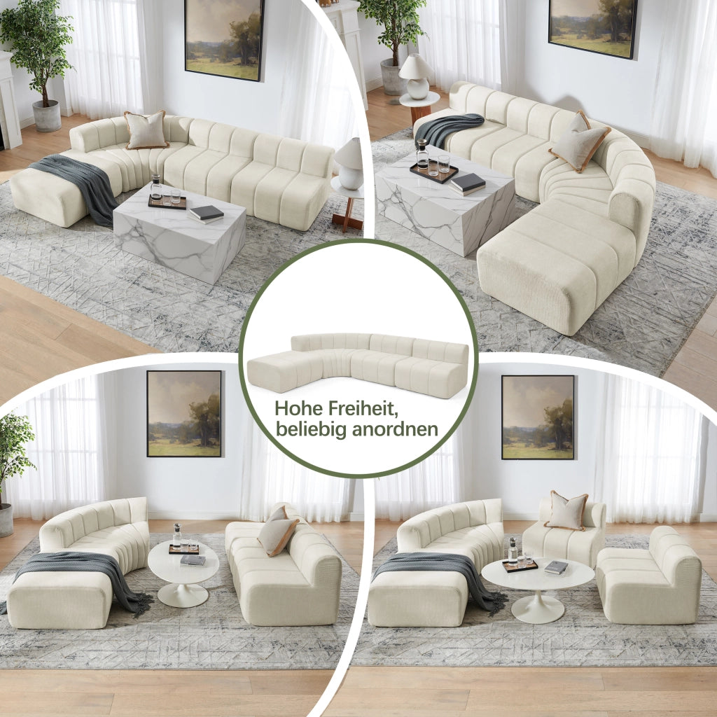 Divano angolare modulare 4 posti con sedute multifunzione e imbottitura in schiuma, in ciniglia beige