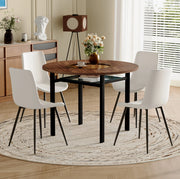 Set tavolo rotondo con sedie, Ø 100 cm, MDF e vetro, marrone, nero e bianco