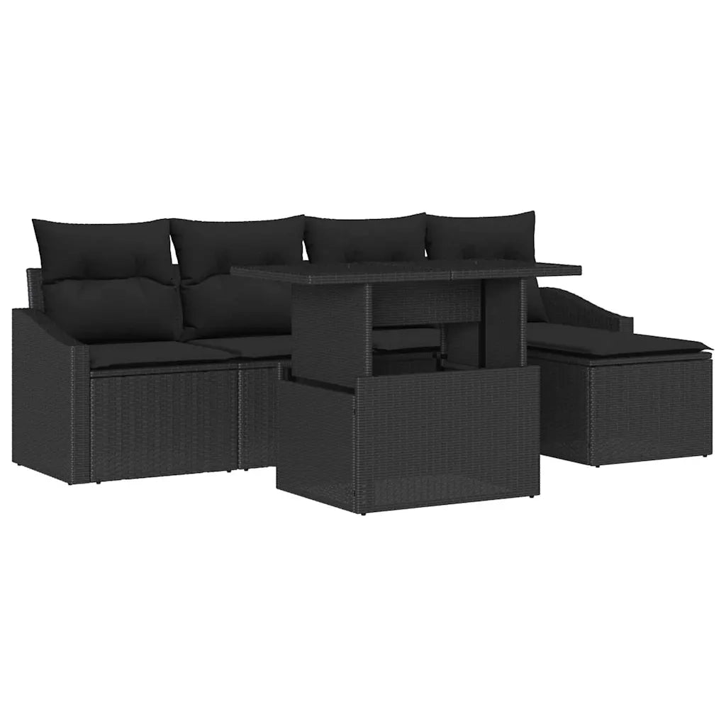 Set Divano da Giardino con cuscino 6 pcs Nero 3348989