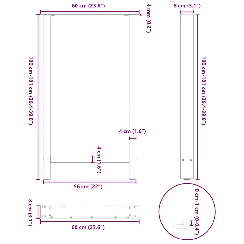 Set di 2 gambe per tavolo da bar moderno 60 x 100 cm con piedini regolabili in acciaio antracite 02_0057586