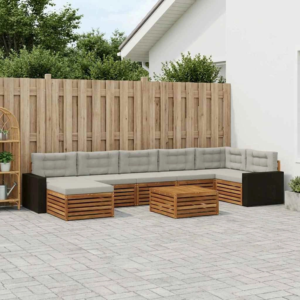 Set di divani da esterno 8 pz Naturale e Grigio Chiaro 3383664