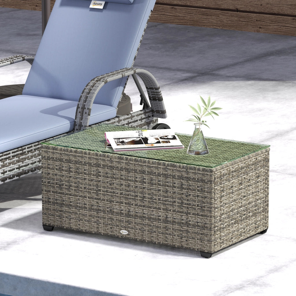 Tavolino da giardino ¨C zephmum ¨C grigio scuro, vetro temperato, resina intrecciata, 90x50x38 cm