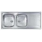 LAVELLO CUCINA DA INCASSO IN ACCIAIO INOX 2 VASCHE CON GOCCIOLATOIO MODELLO MONDIAL - CM.116x50 VASCA SINISTRA - PROFONDITÀ VASCA: 15 CM  - HID