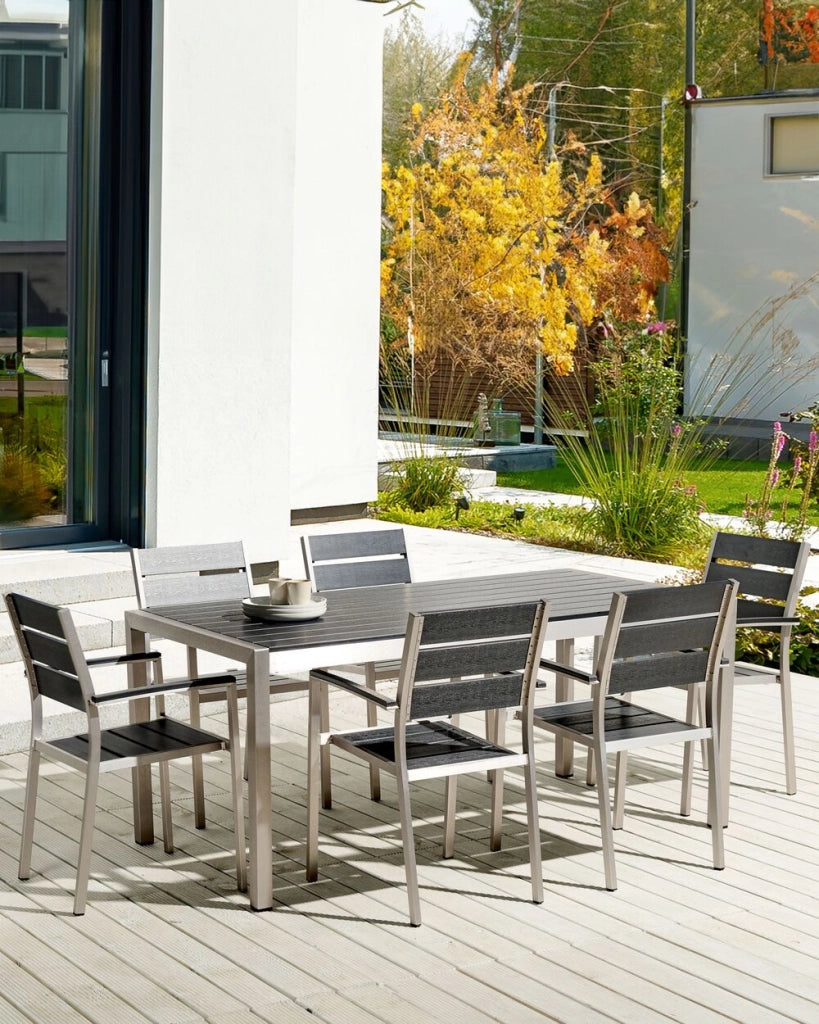 Set di 6 sedie da giardino da pranzo nero e argento con schienale a doghe in alluminio anodizzato set di sedie da esterno