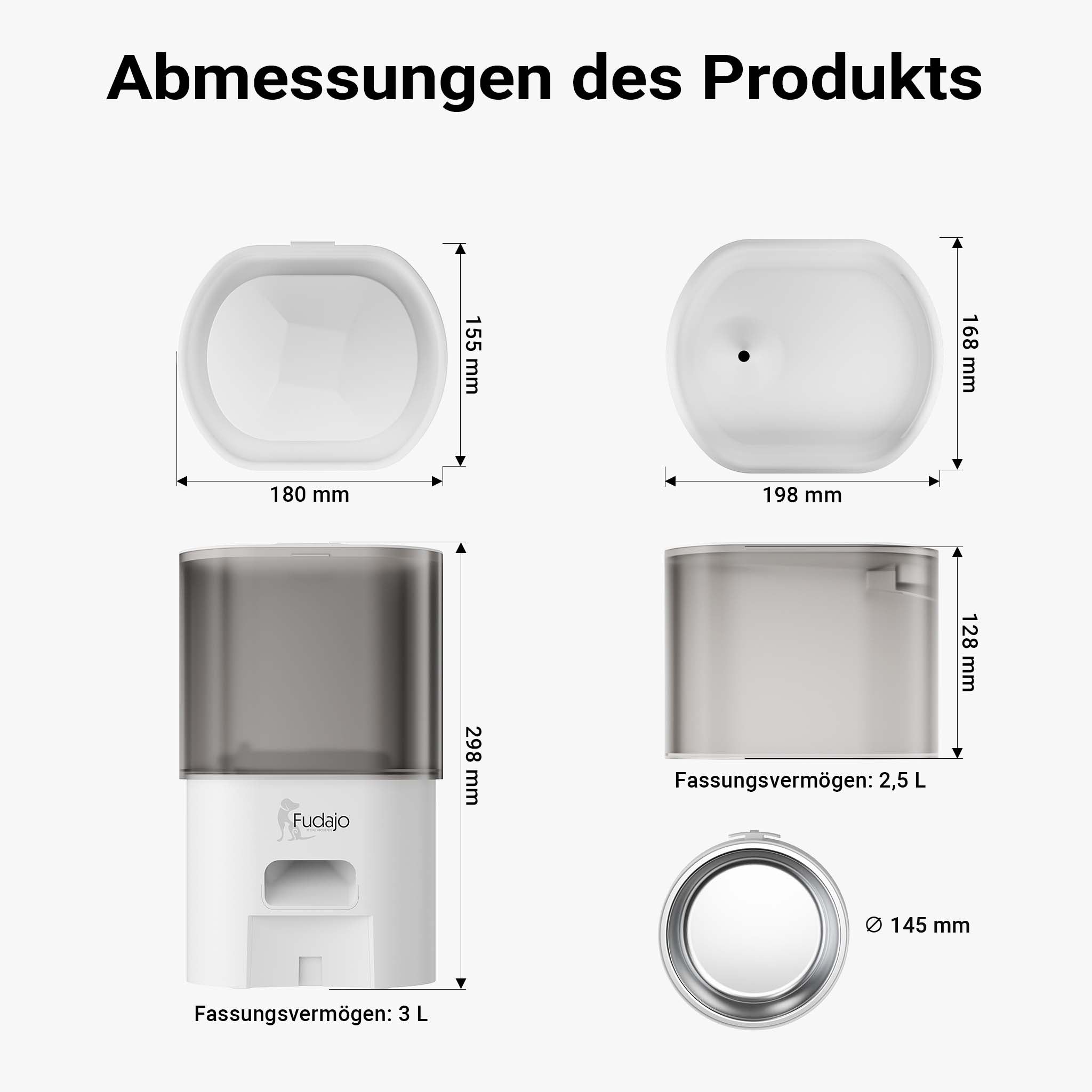 Fudajo Mangiatoia e abbeveratoio automatico per cani e gatti, distributore automatico di cibo da 3 litri e abbeveratoio da 2,5 litri, controllo mangime via app, colore bianco