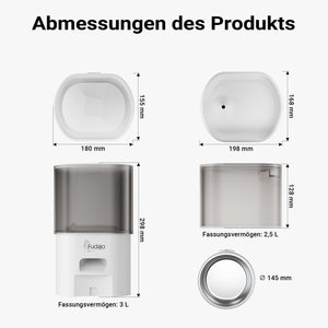 Fudajo Mangiatoia e abbeveratoio automatico per cani e gatti, distributore automatico di cibo da 3 litri e abbeveratoio da 2,5 litri, controllo mangime via app, colore bianco