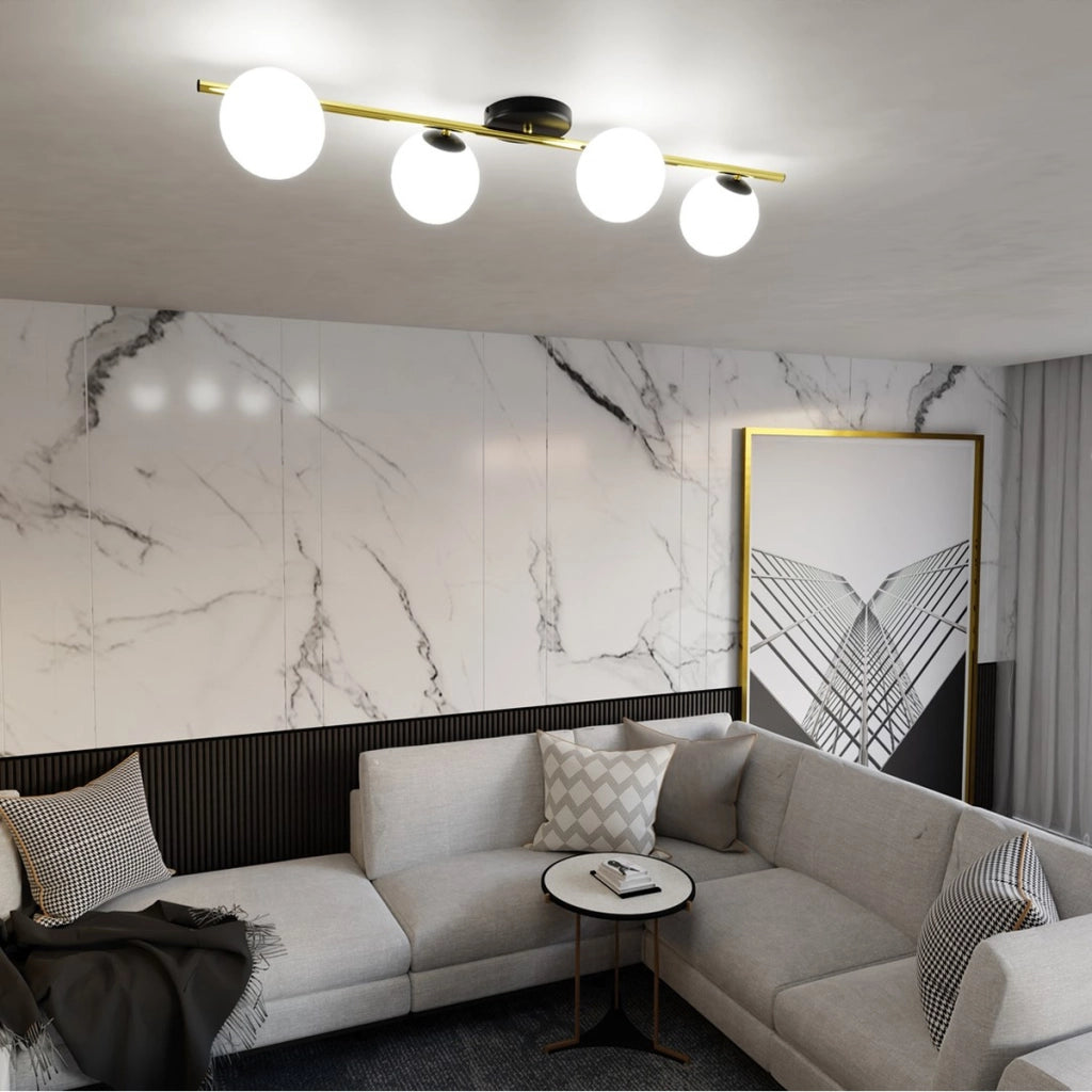 Lampada a sospensione SPLENDI in acciaio nero e oro con diffusori in vetro