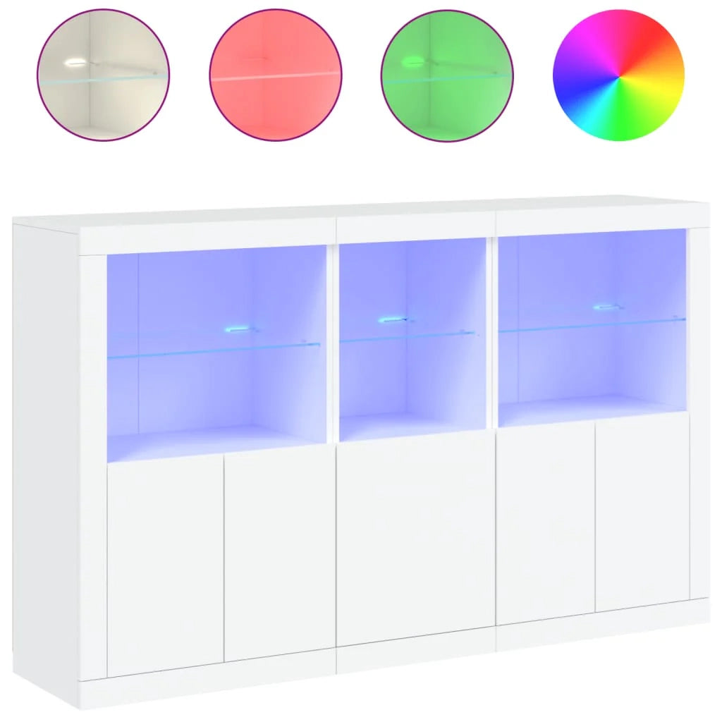 Buffet credenza cassettiera armadio mobile contenitore organizer per cucina soggiorno salotto con luci LED 162 x 37 x 100 cm bianco 02_0029831