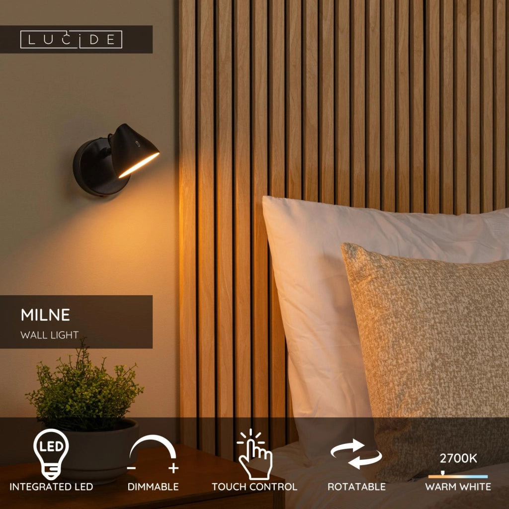 Applique LED girevole Milne nera metallo Lucide