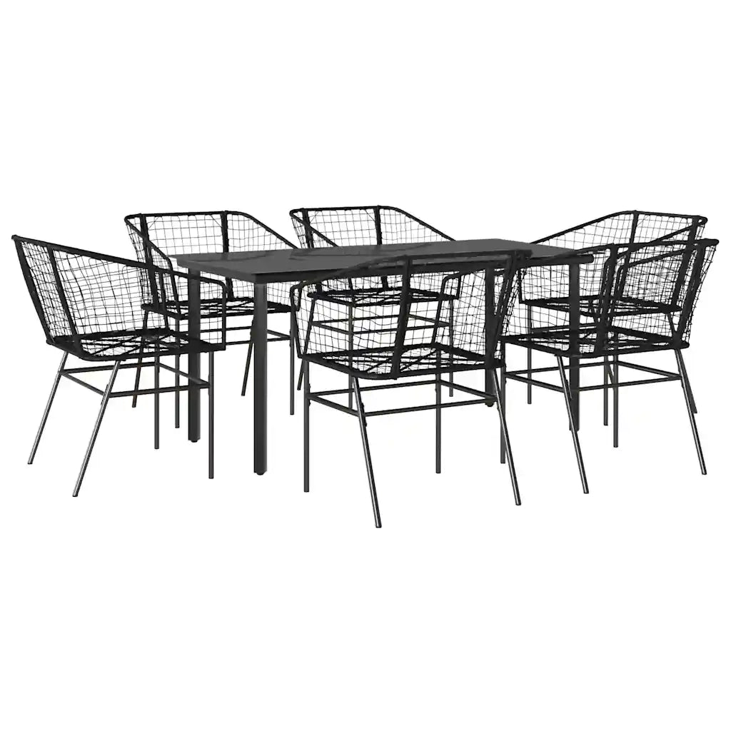 Set Pranzo da Giardino 7 pz Nero Polyrattan Vetro 3334587