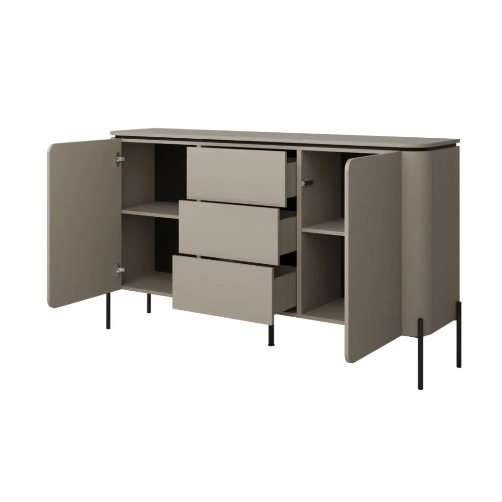 Buffet BELLA 2 porte 3 cassetti – Finitura Congo opaco – Piedi in metallo nero