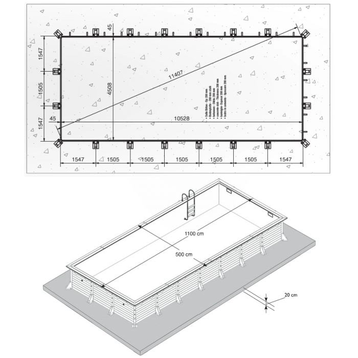 Piscina In Legno Rettangolare Northwood 1100 - 11,00 X 5,00 H1,40 M - Liner Blue