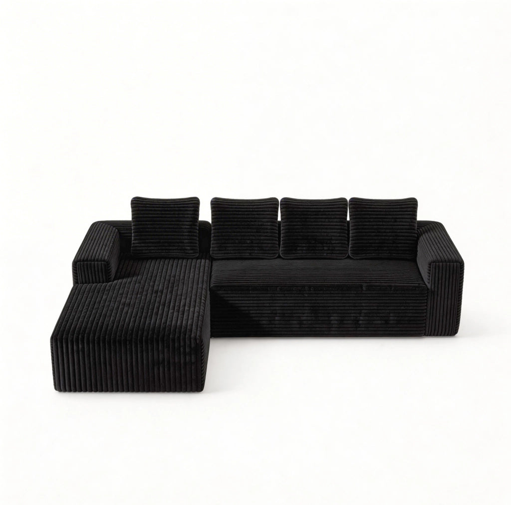 Divano modulare 3 in 1 in corduroy nero e blu; 280x180x65 cm; in schiuma e molle