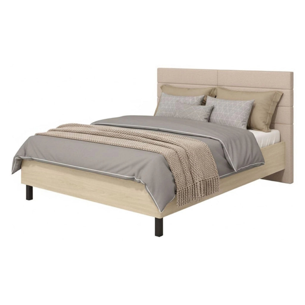 Letto Matrimoniale Ausonio, Letto Matrimoniale Testiera Imbottita, Marrone Rovere