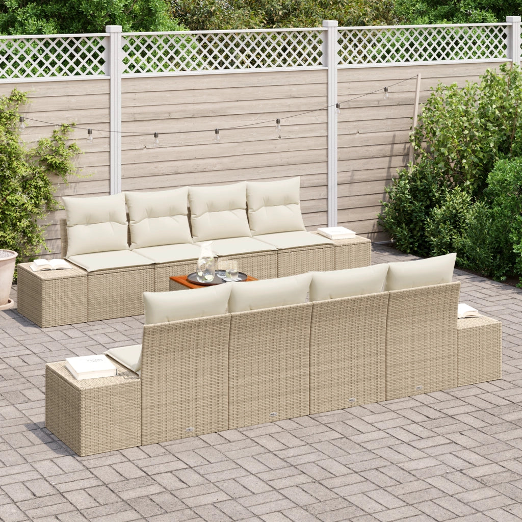 Set divano da giardino 9 pezzi con cuscini beige polyrattan acacia