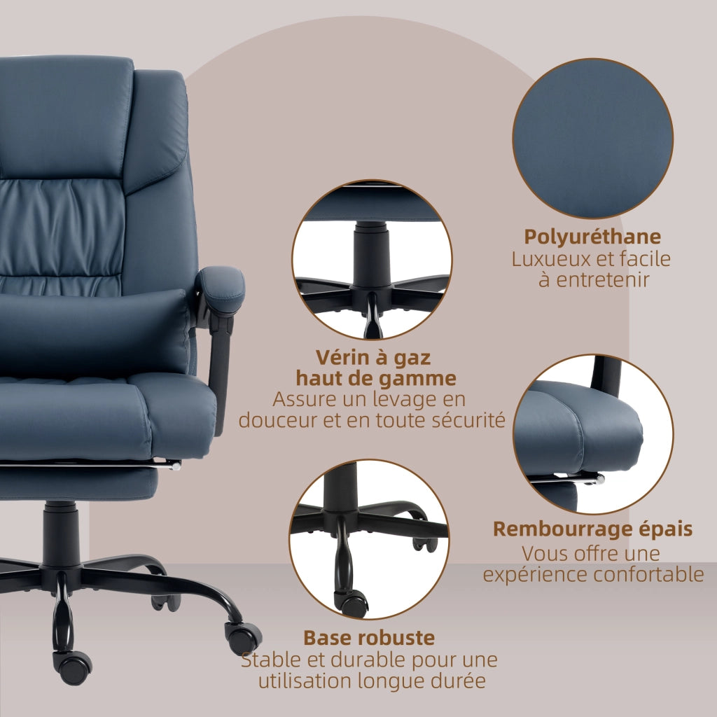 Poltrona massaggiante da ufficio con poggiapiedi ¨C zephmum ¨C blu 66x75x122cm