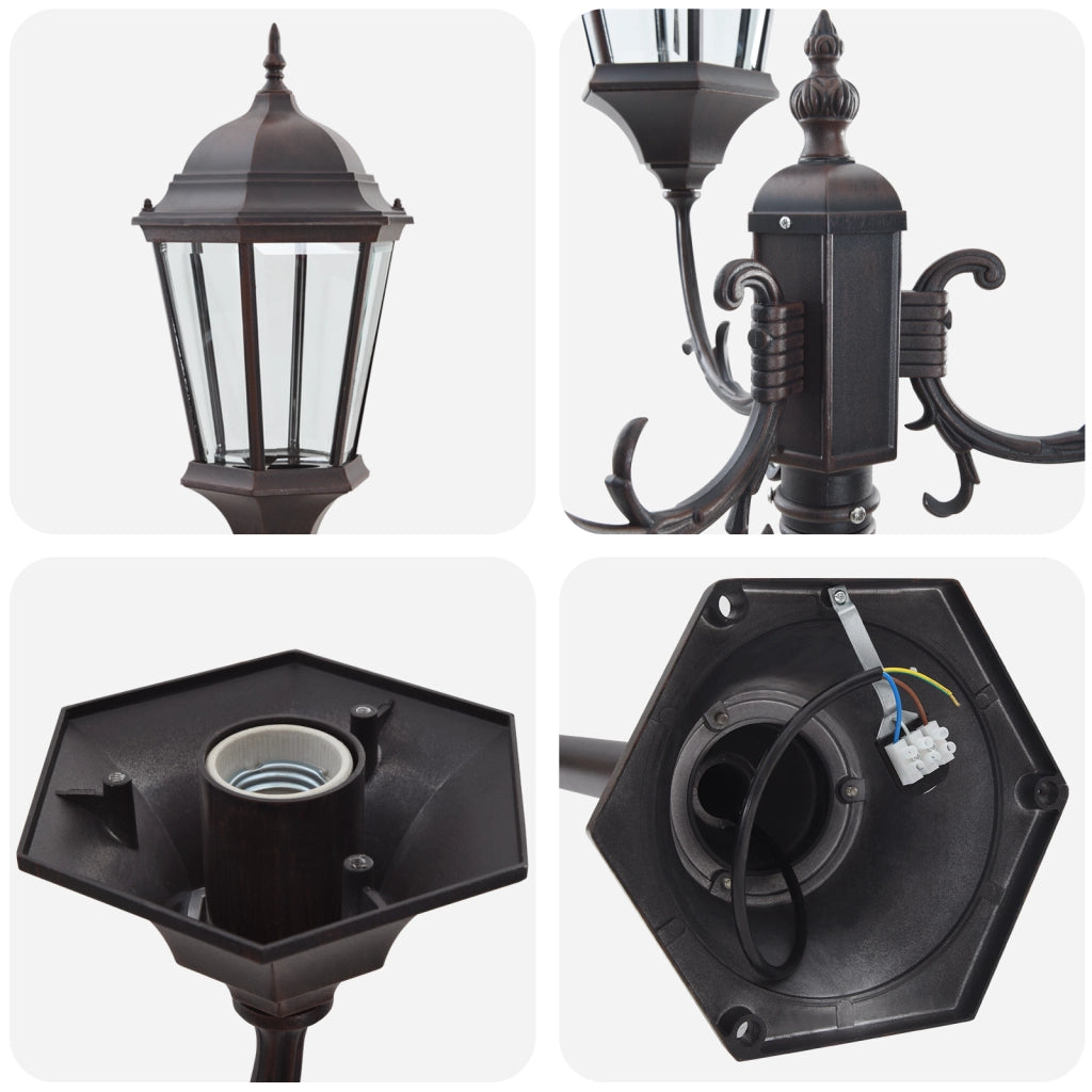 Palo da Giardino  con 3 Lampade E27 Bronzo 220 cm Alluminio