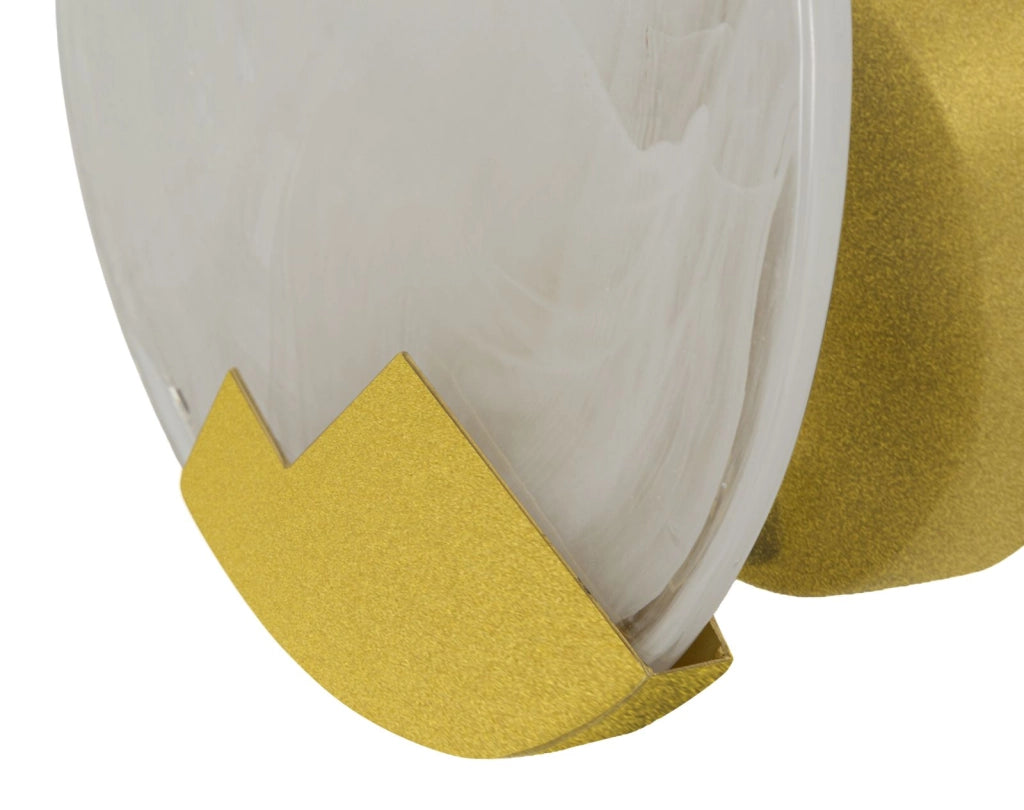 Lampada da Muro Moon Ø20x10 cm in Vetro e Ferro Oro e Bianco