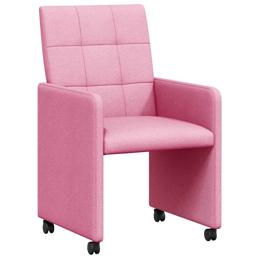 Sedie da Pranzo con Ruote 2 pcs Rosa 58 x 65 x 94 cm Tessuto