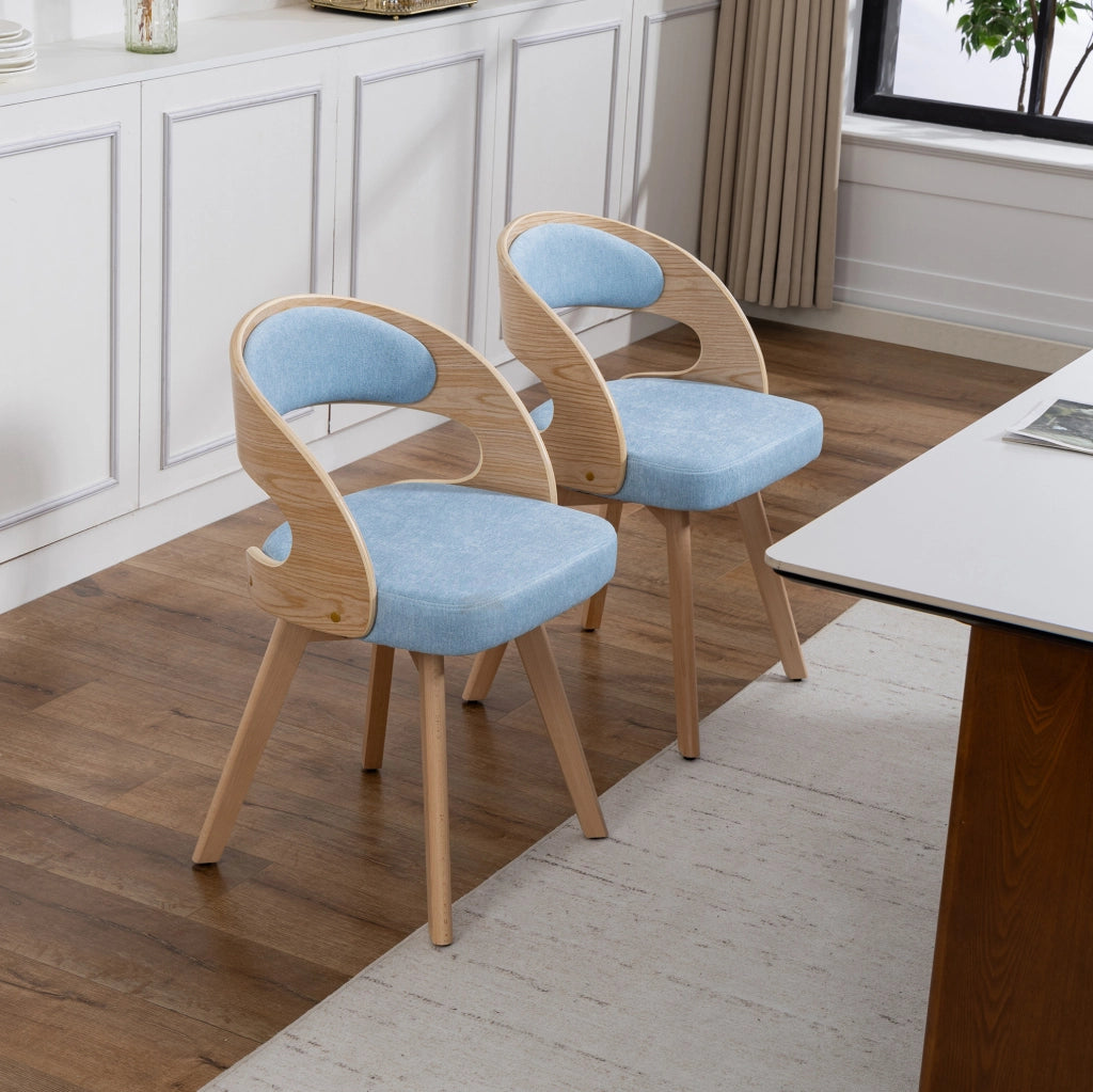 Sedia da pranzo girevole in lino blu con gambe in faggio