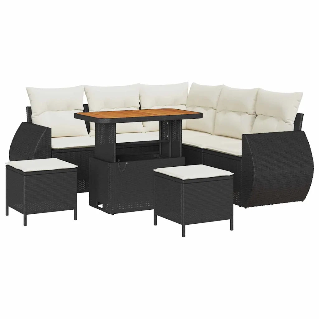vidaXL Set Divano da Giardino 8 pcs Nero e crema 90 x 55 x 71 cm