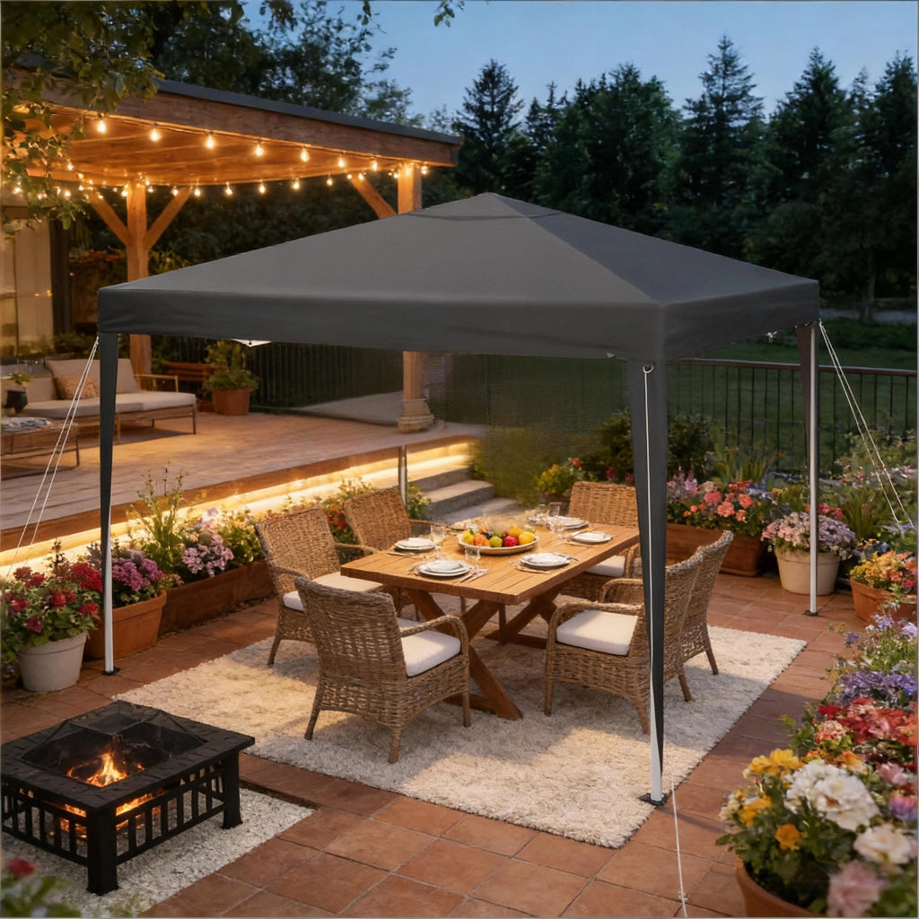 Gazebo da giardino 3x3 m regolabile in altezza, struttura in metallo, colore antracite