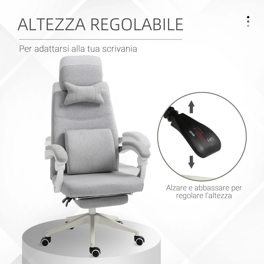 Sedia da ufficio ergonomica ¨C zephmum ¨C grigio, schienale regolabile, poggiapiedi estraibile 62x68x117-127cm