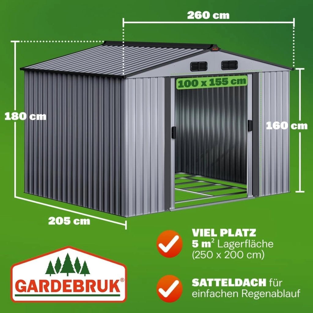 ® Casetta per Attrezzi da Giardino Capanno in Metallo da Esterno 5m² con Base 260x205x180cm Capannone XXL