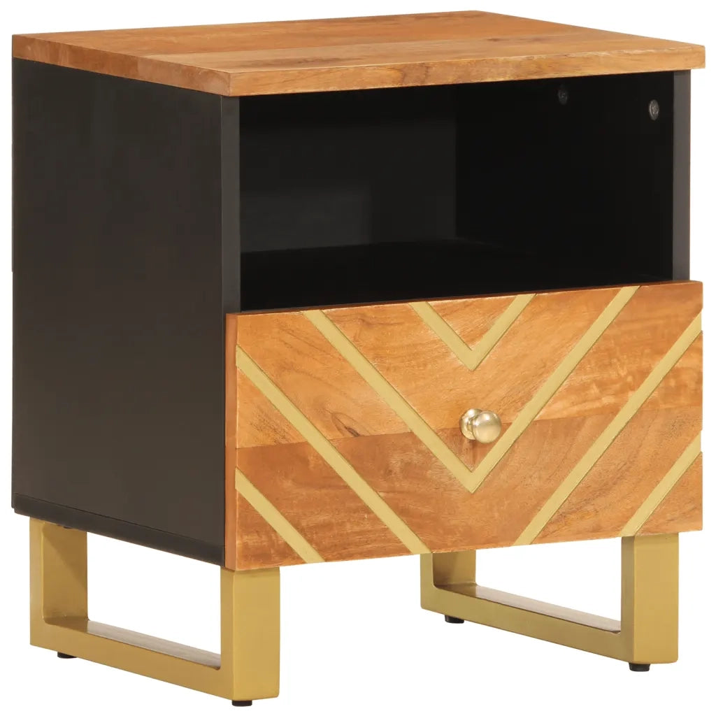 Comodino Marrone e Nero in Legno Massello di Mango 356789