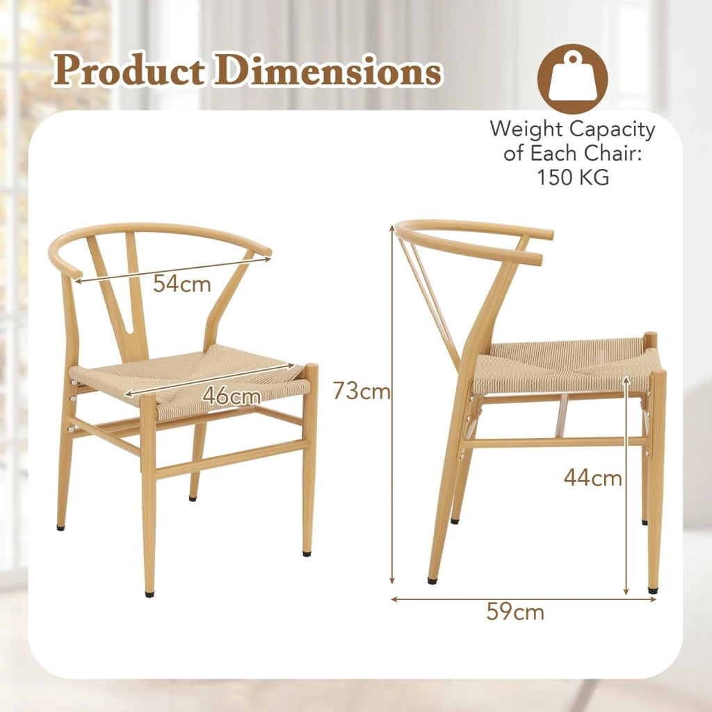 Set di 2 sedie da pranzo impilabili, da cucina, da soggiorno, con schienale e ampia seduta in rattan, portata 150 kg, con gambe in metallo, set di sedie 54 x 59 x 73 cm