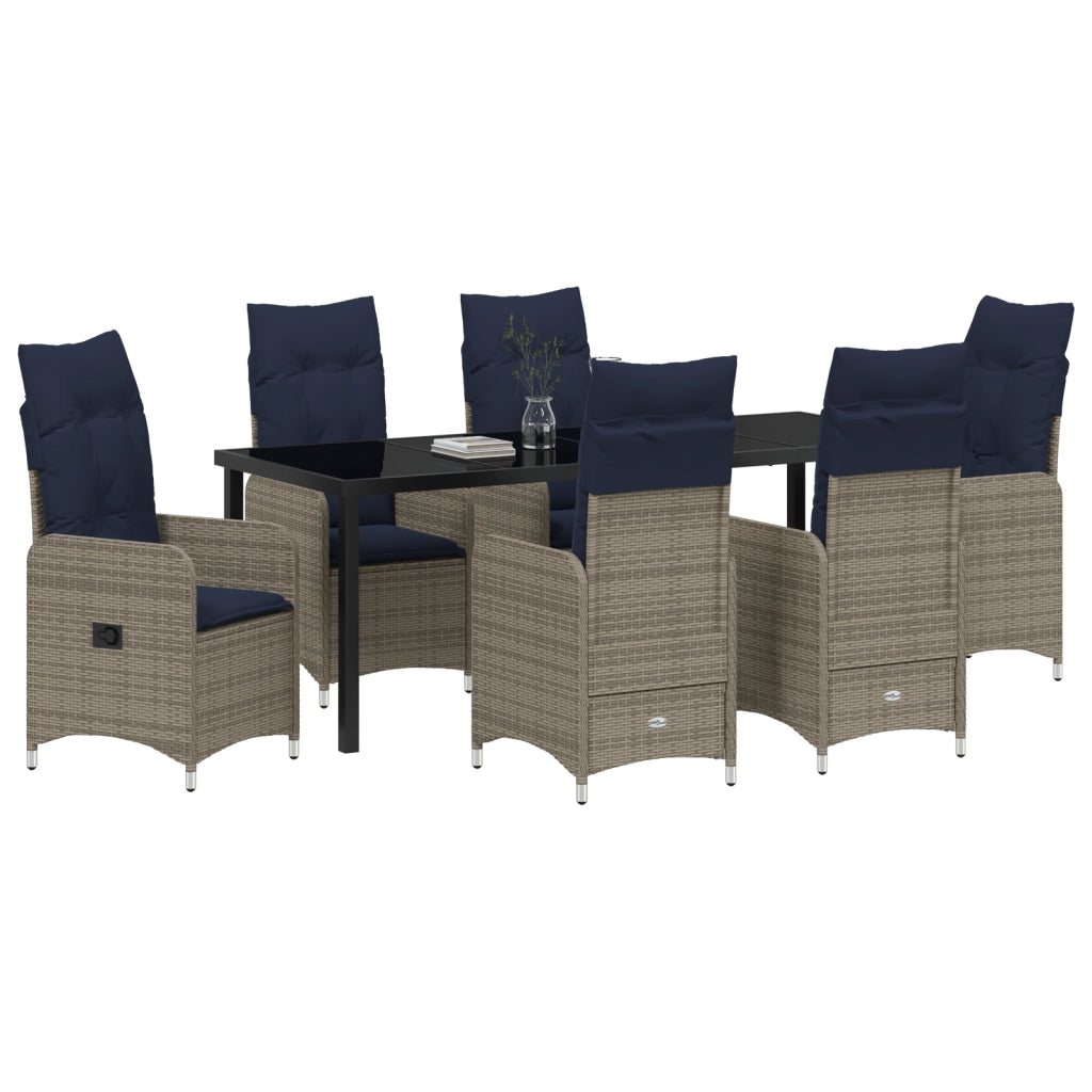 Set da Pranzo da Giardino 7 Pezzi con Cuscini Neri in Polyrattan