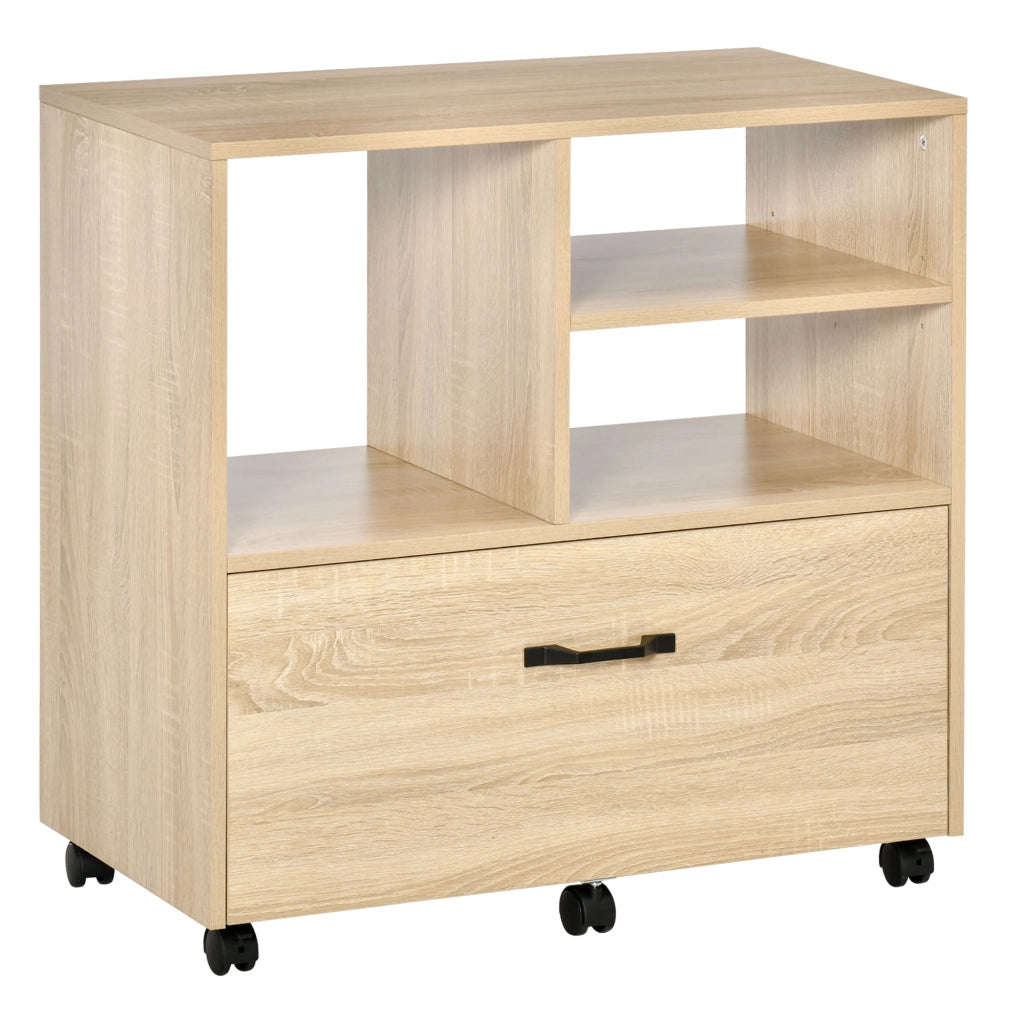 EasyComfort Mobile Multiuso per Ufficio Porta Stampante con 5 Ruote e Ripiano Regolabile, 77x40x73cm - Legno