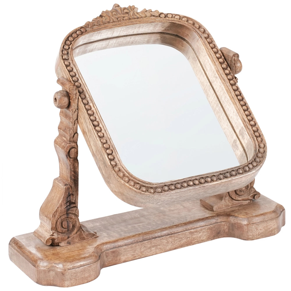 Specchio per il trucco Tavolo da toeletta in legno di mango marrone Specchio d'ingrandimento decorativo