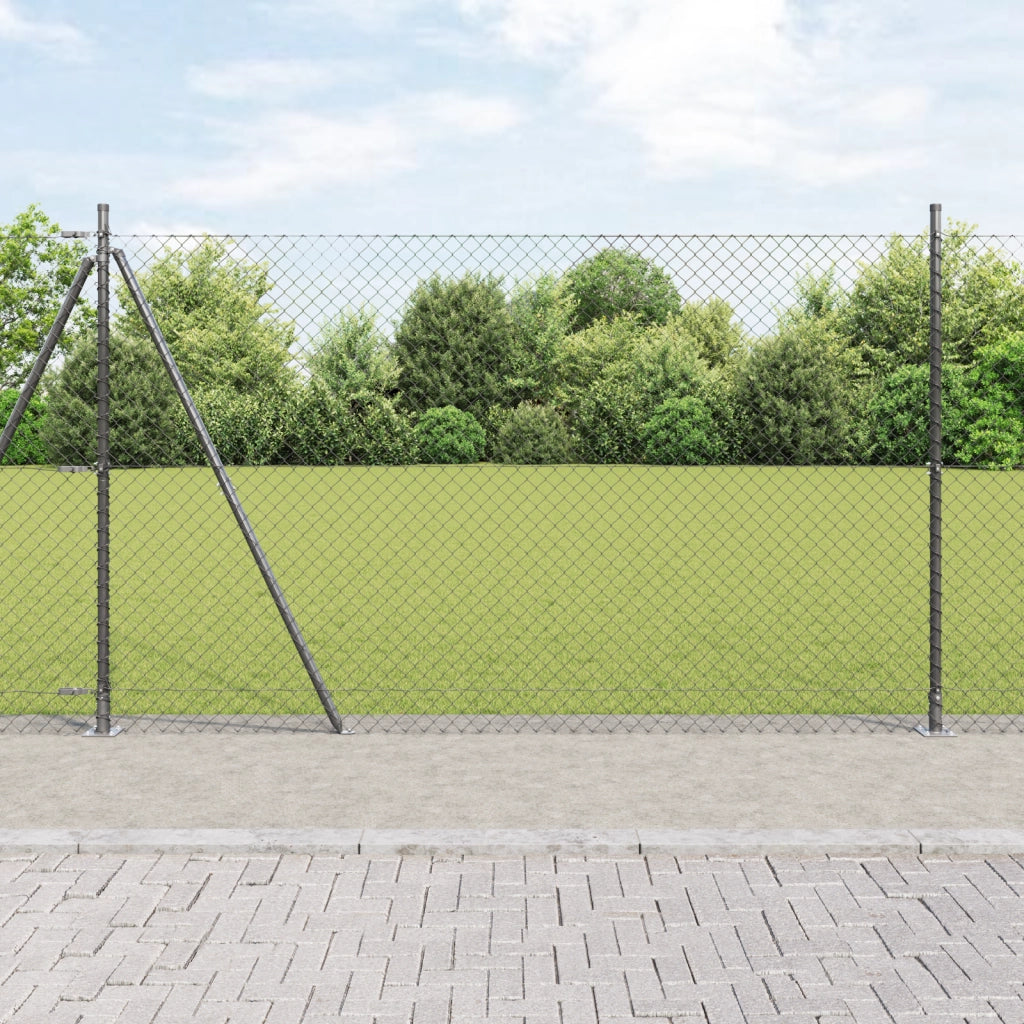 Recinzione in Rete Metallica con 7 Pali Flangiati 1.4x10 m Acciaio Galvanizzato