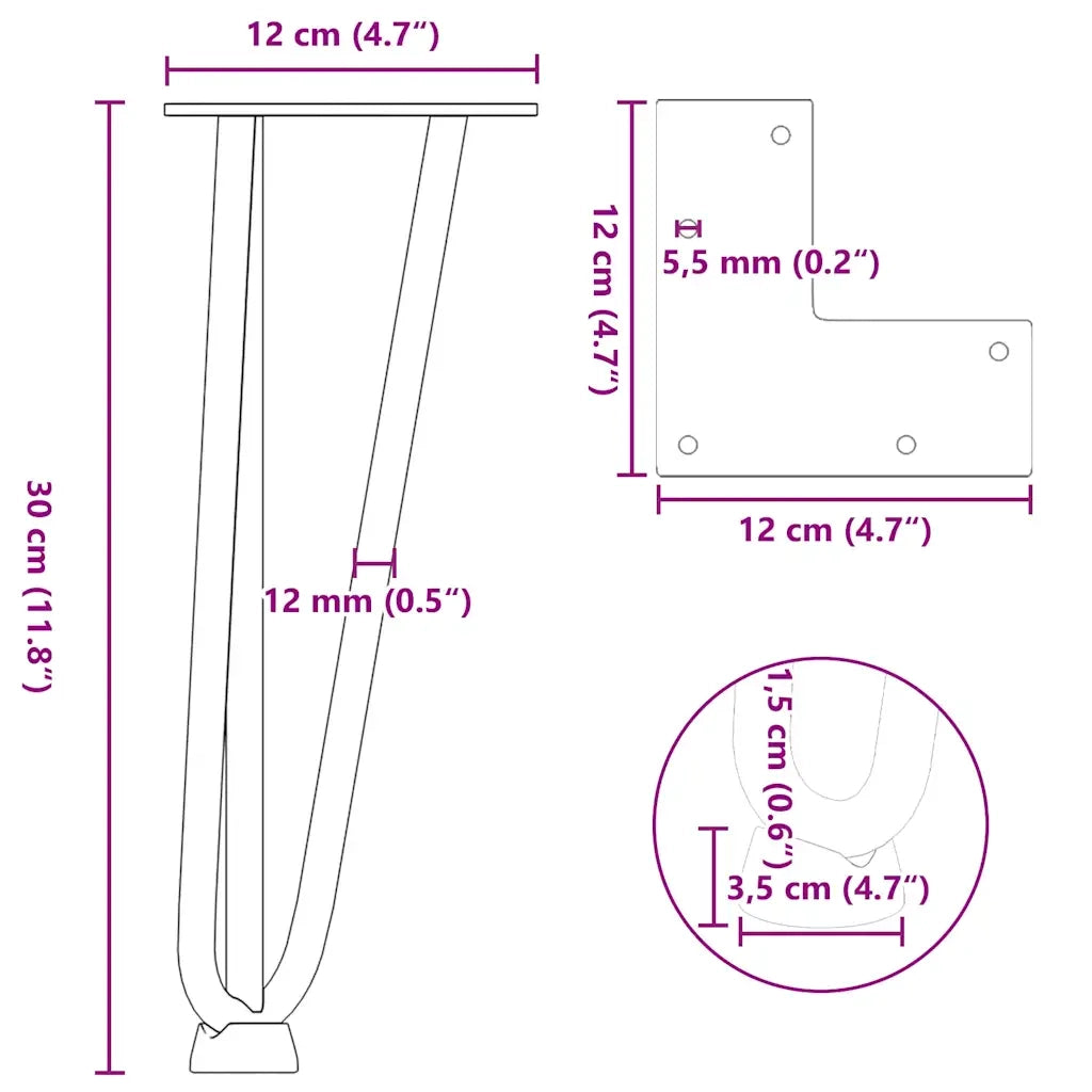Gambe a forcina per tavolino 4 pz in acciaio naturale 30 cm in acciaio massiccio 4012439