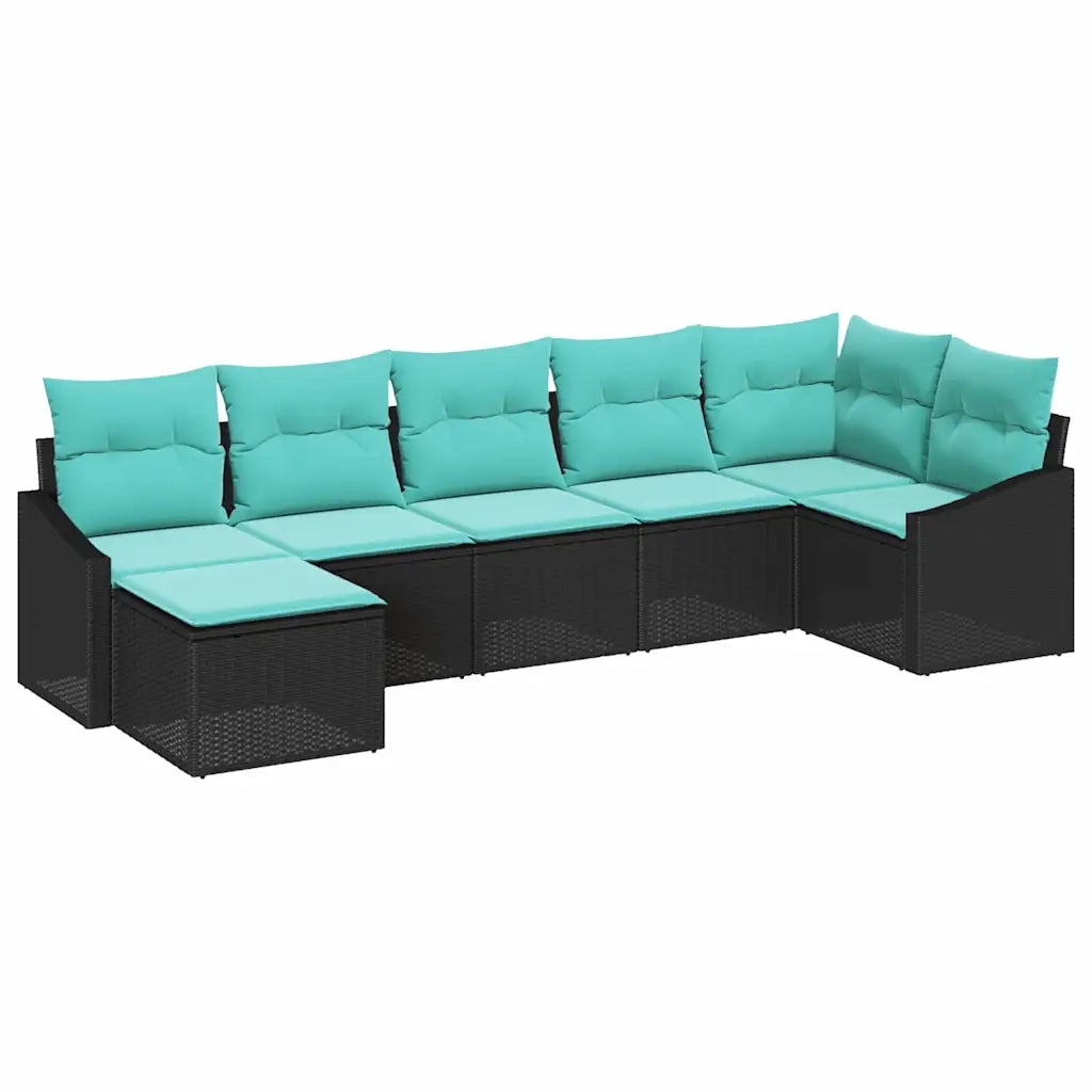 Set di divani con cuscino 7 pcs Nero polyrattan