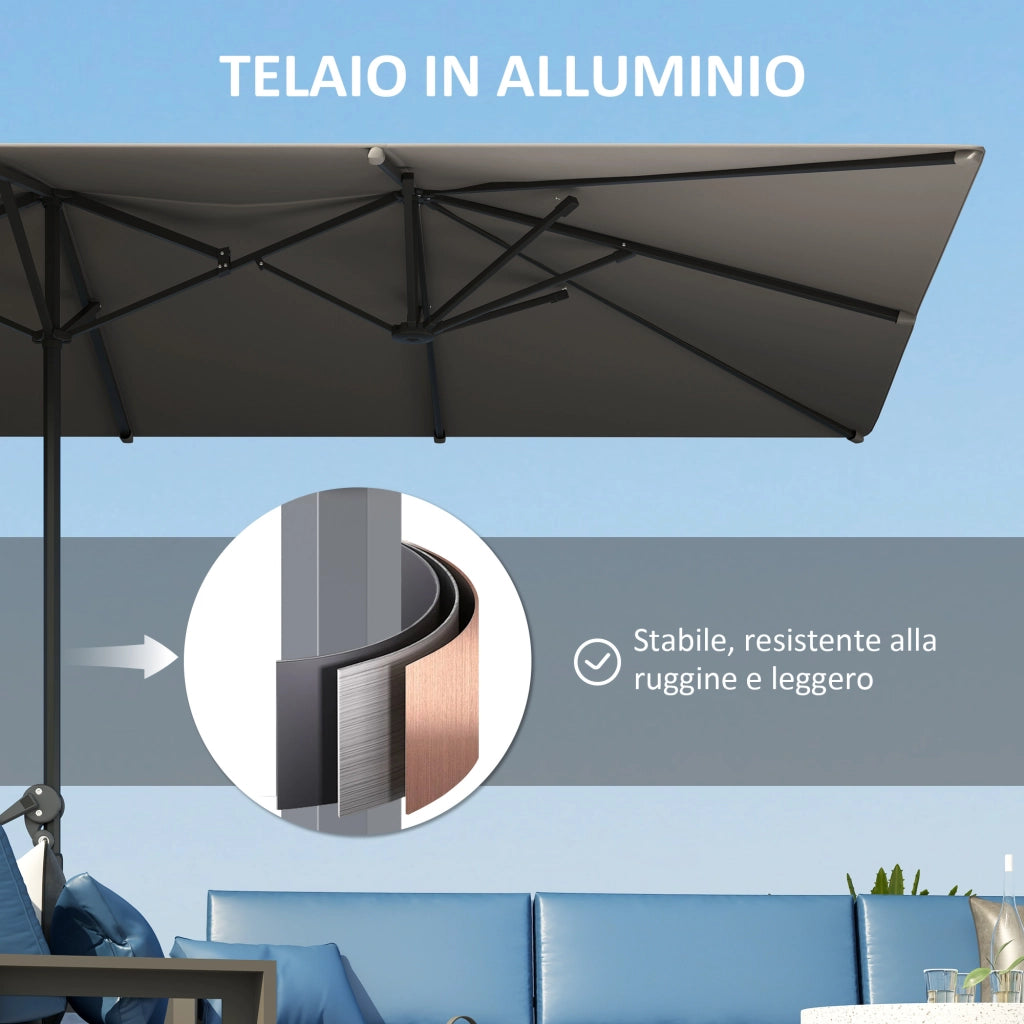 Ombrellone Doppio da Giardino 4.5x2.6 m, Apertura a Manovella e 12 Stecche, Grigio