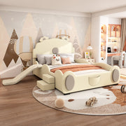 LETTO per bambini 140x200 cm PU Beige con scivolo e scala
