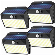 Lampade Solari Esterne con Sensore di Movimento - 4 Pezzi, 150 LED, 3 Modalità, IP65, Giardino e Garage