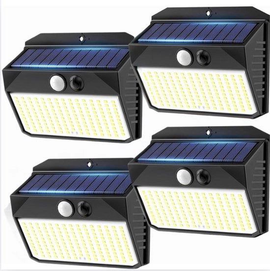 Lampade Solari Esterne con Sensore di Movimento - 4 Pezzi, 150 LED, 3 Modalità, IP65, Giardino e Garage