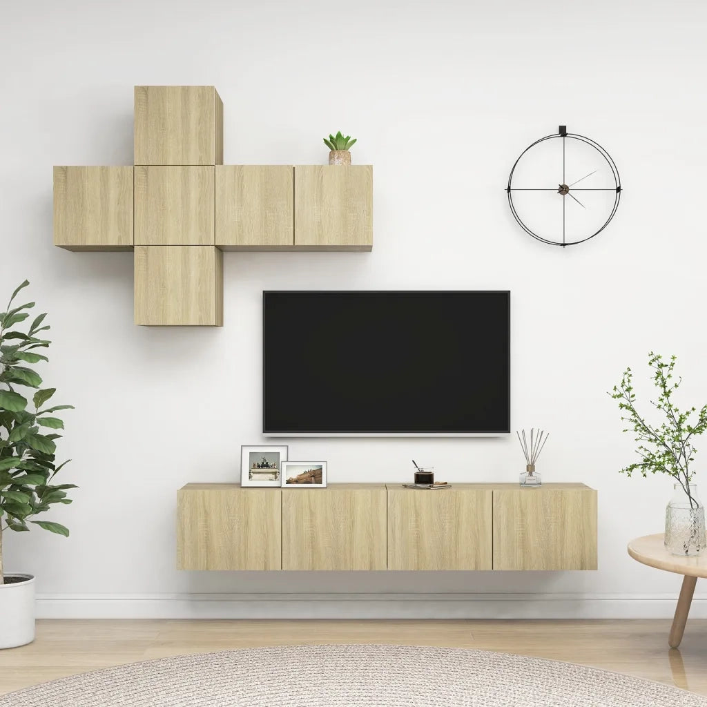 Set di Mobili Porta TV 7 pz-Credenza per TV Rovere Sonoma in Legno Multistrato