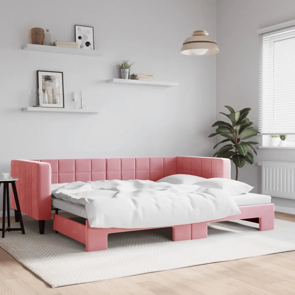 Divano Letto con Letto Estraibile-Sofa Letto-Daybed Rosa 90x200 cm in Velluto 641966