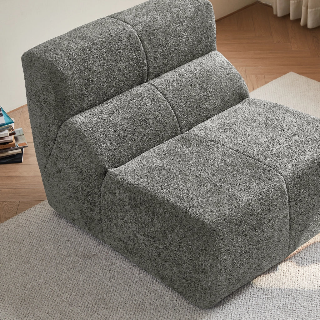 Poltrona singola compressa in velluto grigio chiaro 94x110x79 cm con schiuma ad alta densità