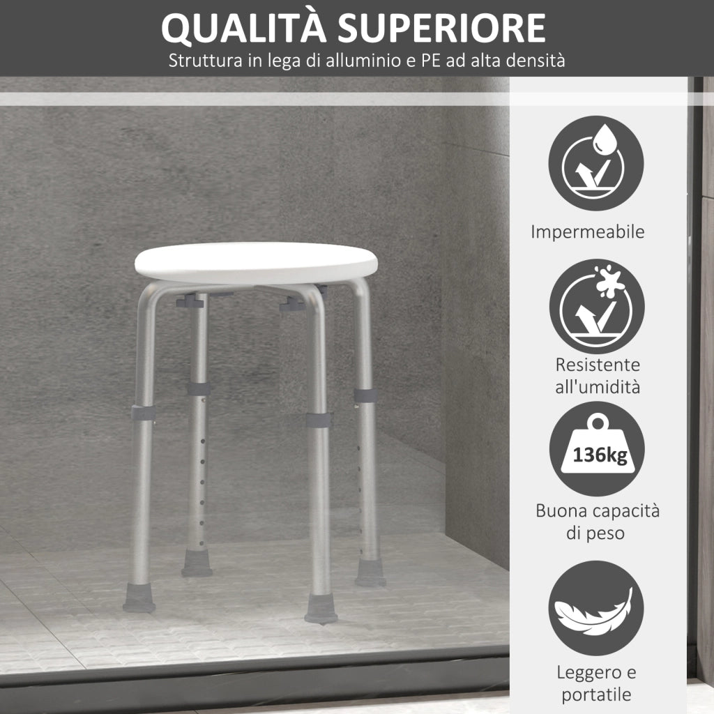 Sgabello da Doccia Regolabile in Altezza ¨C zephmum ¨C Bianco 32.5x41x35.5-54 cm