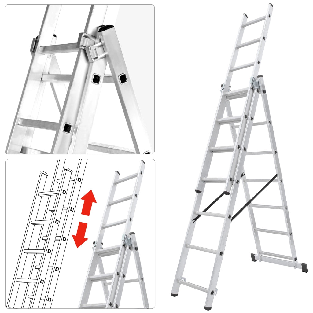 Scala universale in alluminio KADAX 3x8 pieghevole a doppia faccia, robusta + gancio