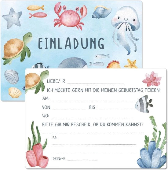 Carte di auguri per bambini da 13 pezzi con involucro personalizzato (oceano)