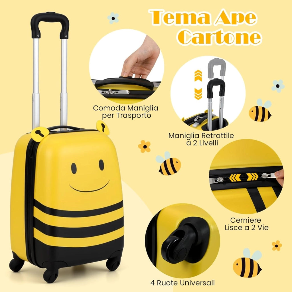 Set di Valigia per Bambini, 16" Valigia+ 12" Zaino, 2 Pezzi, con Ruote Girevoli a 360° e Maniglia Retrattile, Ideale per Viaggiare in Modo Comodo e Divertente (Modello 24)