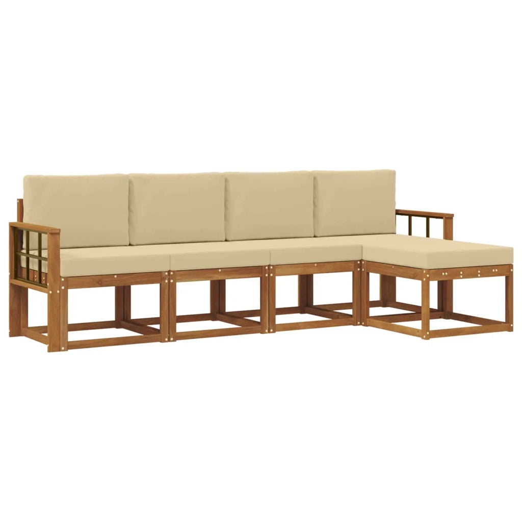Set di divani da esterno con cuscino 5 pcs Naturale e Beige 3366266